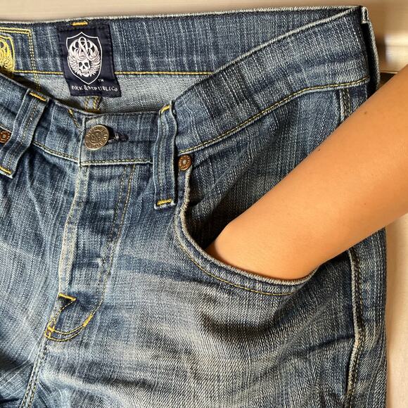 Rock & Republic Men Jeans size 32 Blue Mid Rise Stretch Slim Fit Boot Cut - Picture 7 of 12